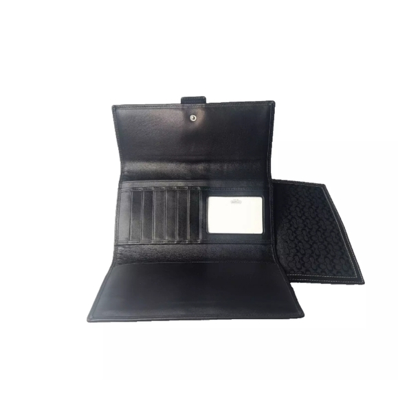 Coach Signature Wallet Black Canvas Tri-Fold & Matching Checkbook Cover Set - Picture 4 of 8